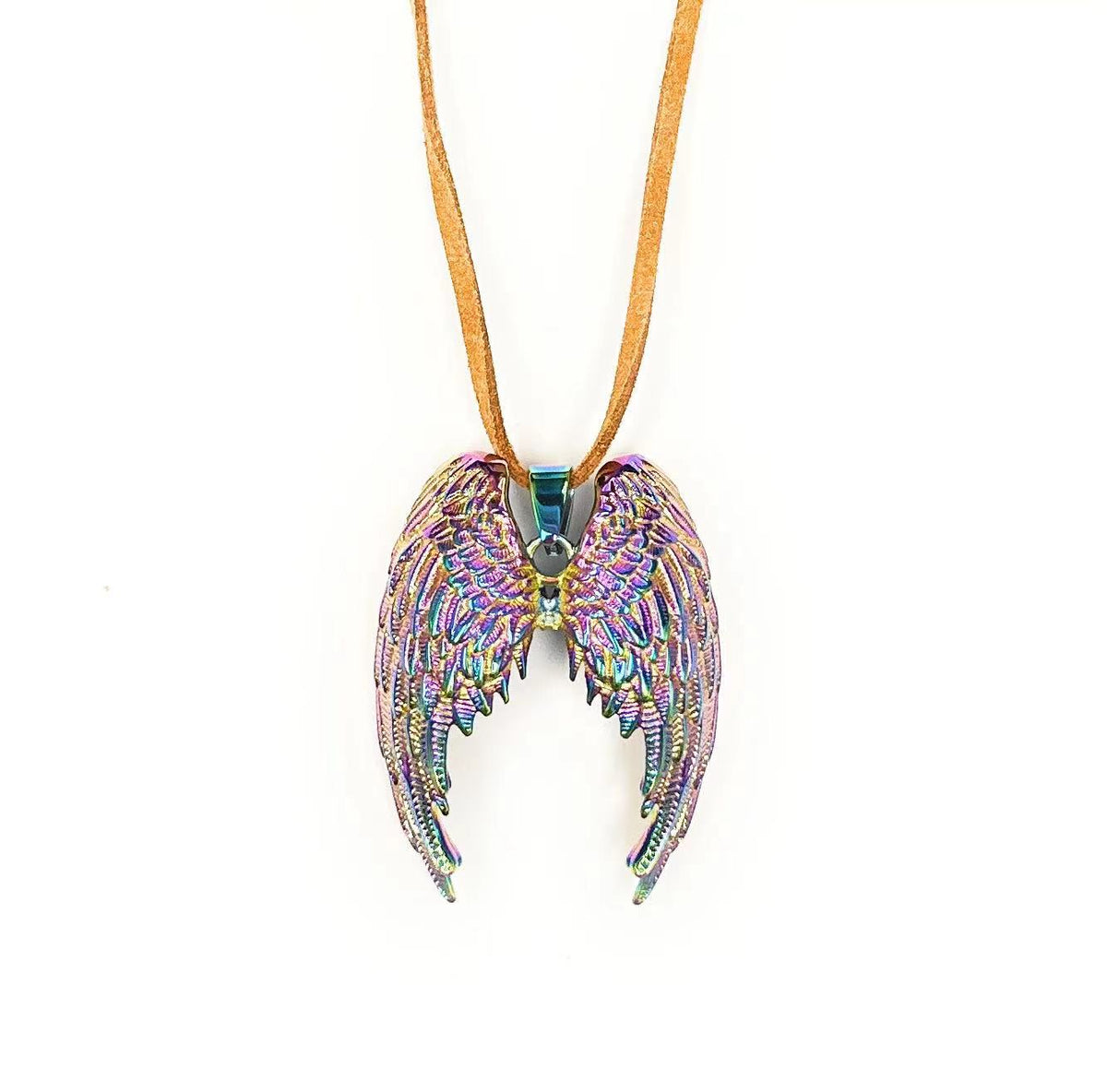 Angel Wings Multi-Colored Rainbow Titanium Finish Pendant for