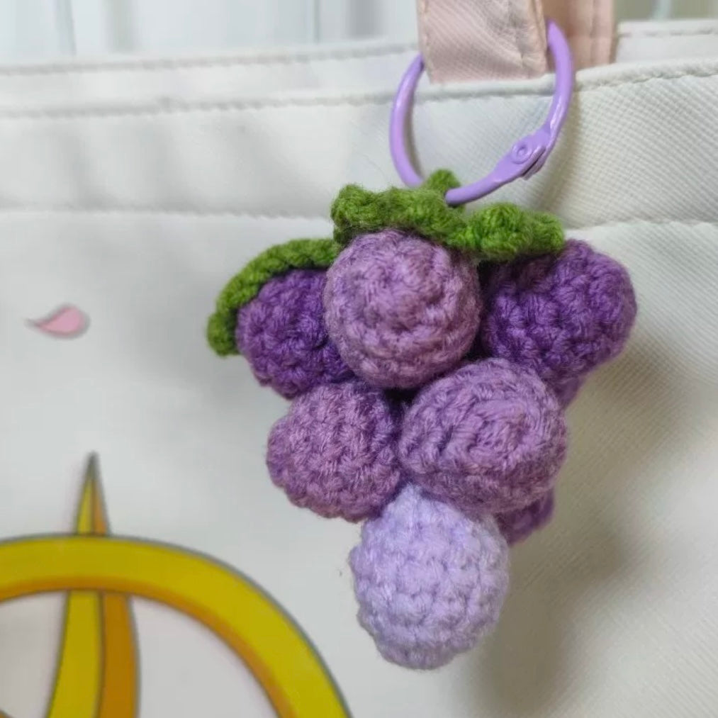 Knitted Grape Car Charm Pendant or Keychain - HANDMADE lucky Charm for Rearview Mirror