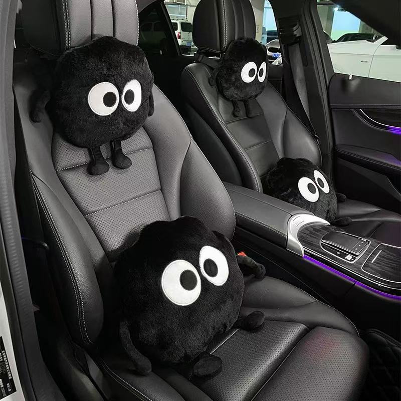 Big-Eye Coal Ball Car Headrest Pillow & Lumbar Pillow