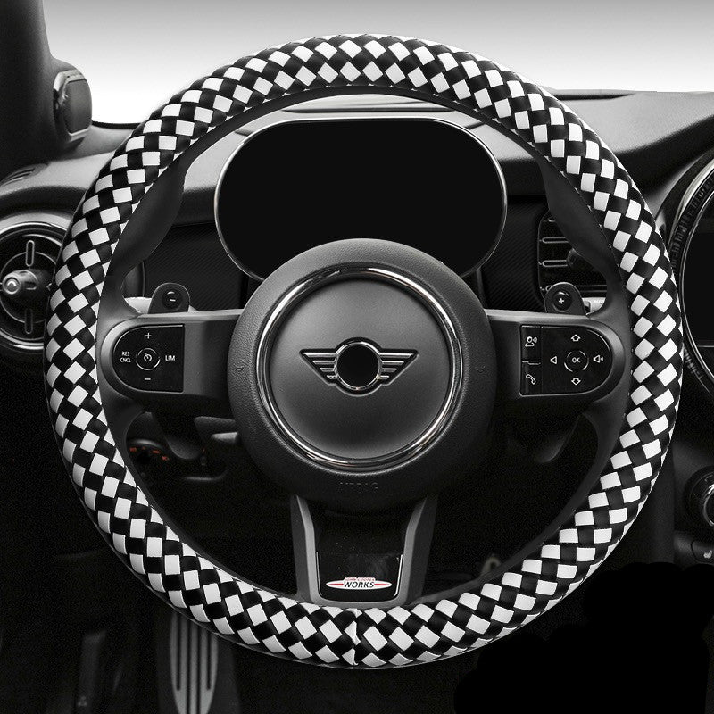 Braided Leather Steering wheel cover-Black and White