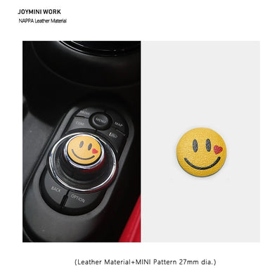 Smiley Jack Union I love Mini Checkers Media Button Leather Sticker Decal for Mini Cooper F54 F55 F56