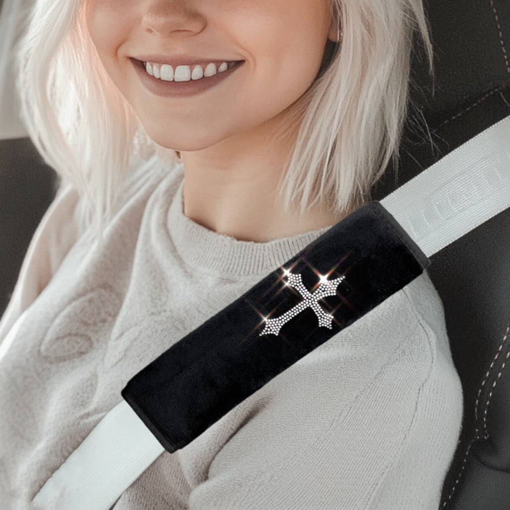 Car Seat Belt Cover with Bling Rhinestone Cross