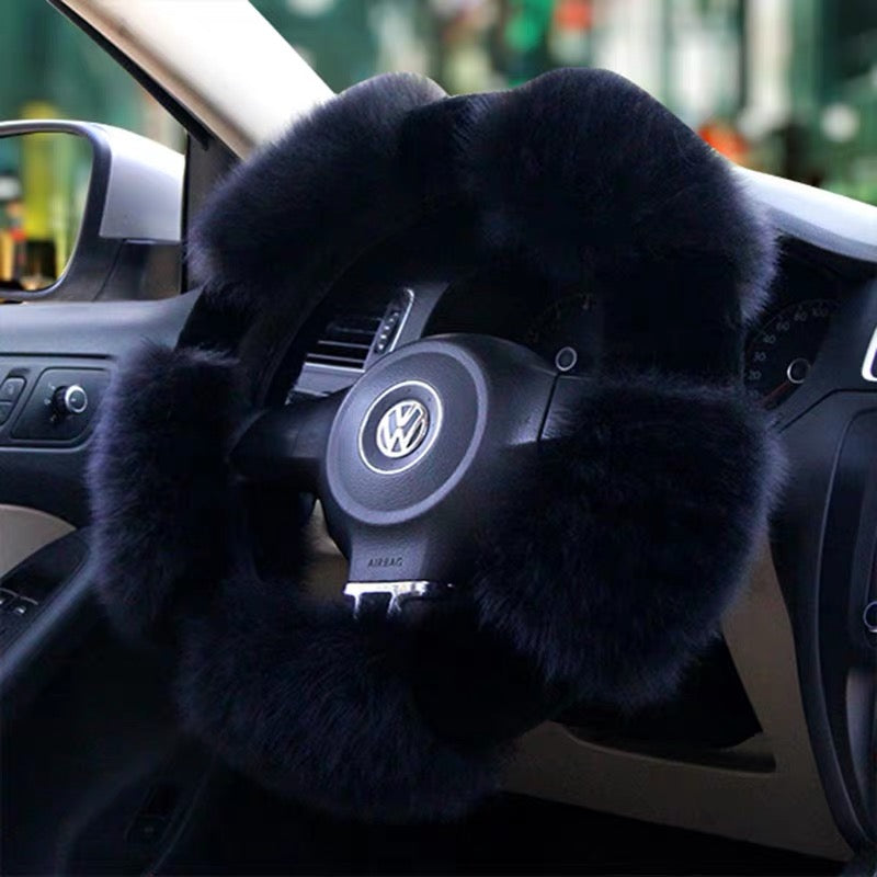 D-Shaped Fluffy fur Sherpa Steering wheel cover for Winter