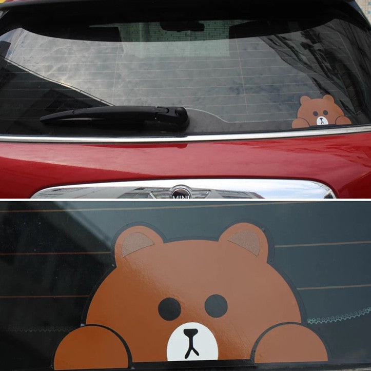 Mini Cooper Decal Peeking Cartoon Brown Bear Yellow Duck Rabbit Cute Sticker Beetles