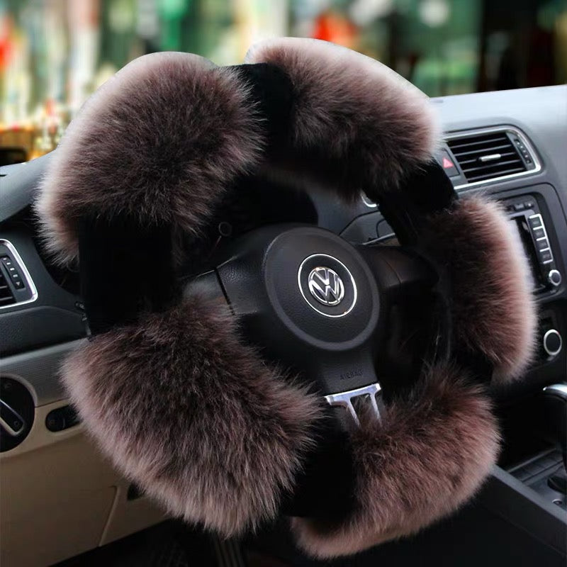 D Shaped Fluffy fur Sherpa Steering wheel cover for Winter