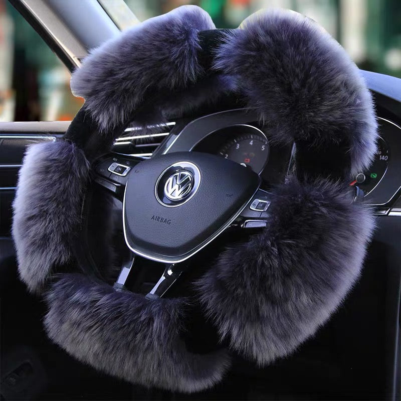 Round Shaped Fluffy fur Sherpa Steering wheel cover for Winter