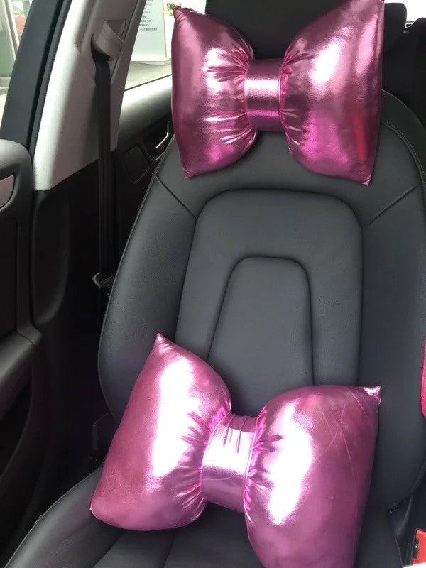 Chrome Baby Pink Bow Car Seat Headrest Pillow