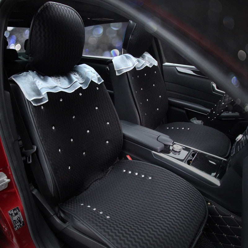 Black Mesh Car Seat cover w/ Rhinestone bling Crystals and Lace Five-pieces-set