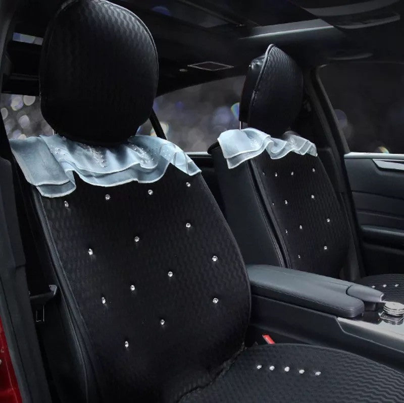 Black Mesh Car Seat cover w/ Rhinestone bling Crystals and Lace Five-pieces-set