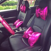 Chrome Pink Bow Car Seat Headrest Pillow - Carsoda - 1