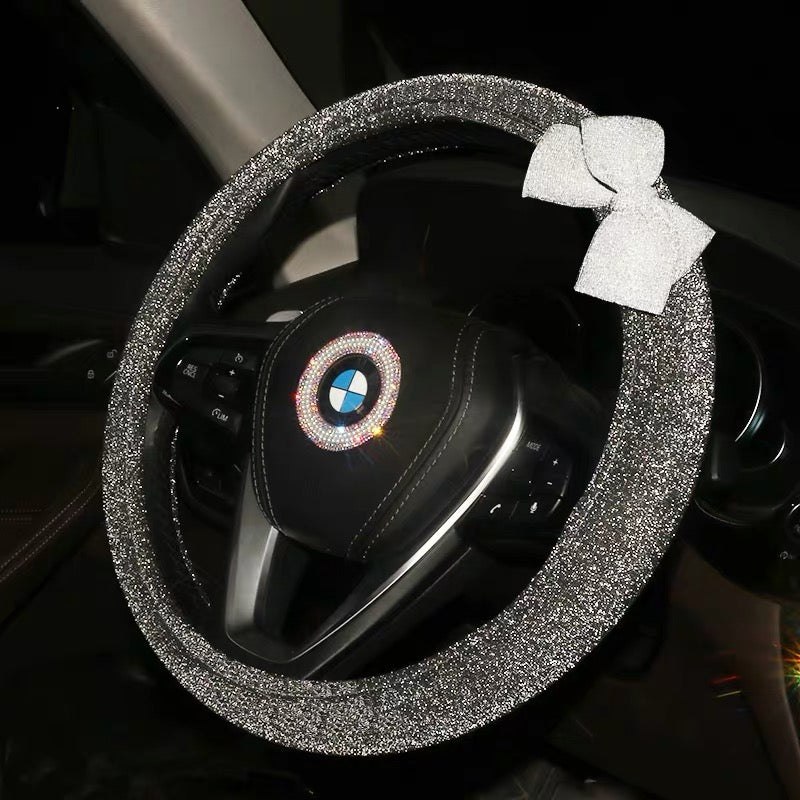 Glitter Sparkly Steering wheel cover with Bow-- Pink, Purple, Gray, Blue or Red