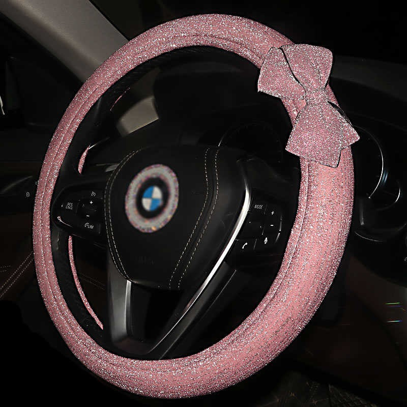 Glitter Sparkly Steering wheel cover with Bow-- Pink, Purple, Gray, Blue or Red