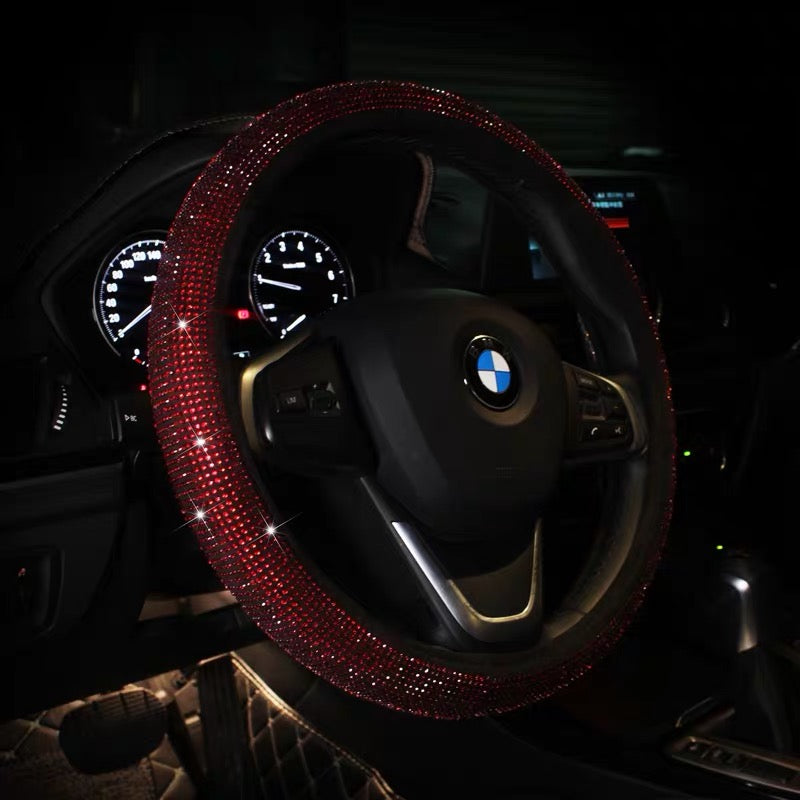 Black or Red or Green Bling Bedazzled Steering Wheel Cover with Rhinestones