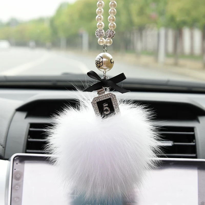 Bling Car Rear View Mirror Hanging Badge and Pom pom - Carsoda