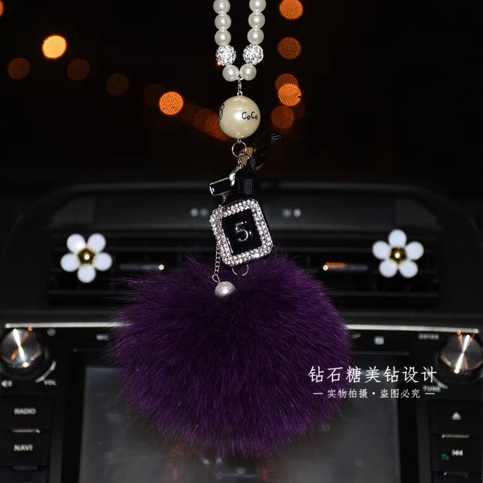 Bling Car Rear View Mirror Hanging Badge and Pom pom - Carsoda