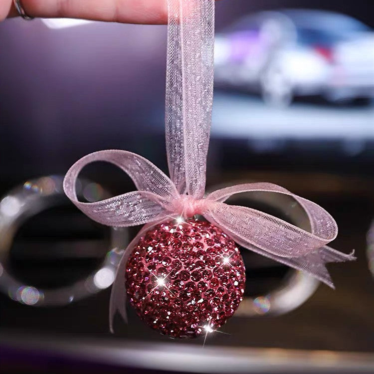 Bling Car Mirror Charm Ornaments-Hanging Crystal Circle with Bow Rearv –  Carsoda