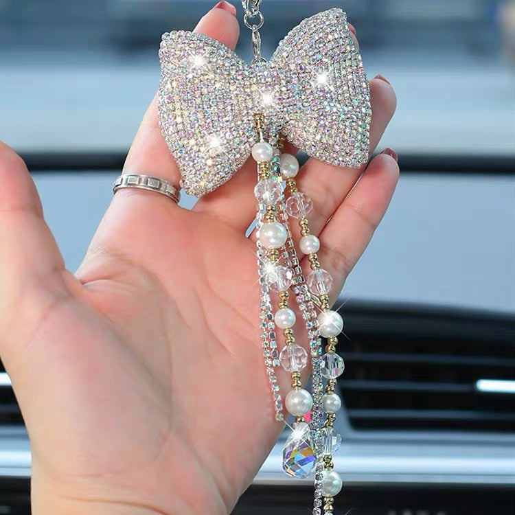 Car Charm Ornaments-Bling Crystal Bow for Rearview Mirror - Carsoda