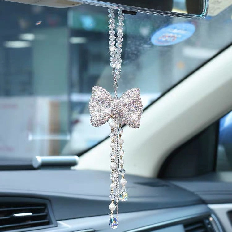 Car Charm Ornaments-Bling Crystal Bow for Rearview Mirror - Carsoda