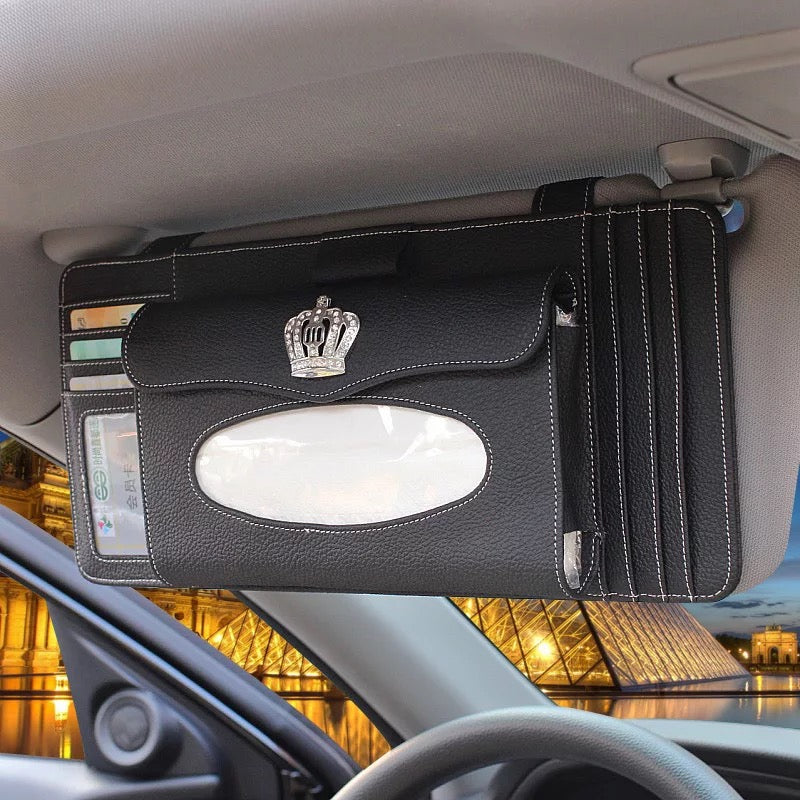 Car Sun Visor CD Cards Organizer Tissue Box with Bling Crown