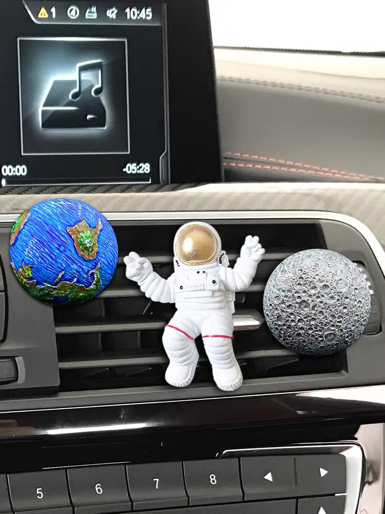 Go to the Space Set of 2 Astronaut Spaceman with Mars, Earth, Jupiter, Saturn or Moon Car Air Vent Decoration with Freshener DIY clip