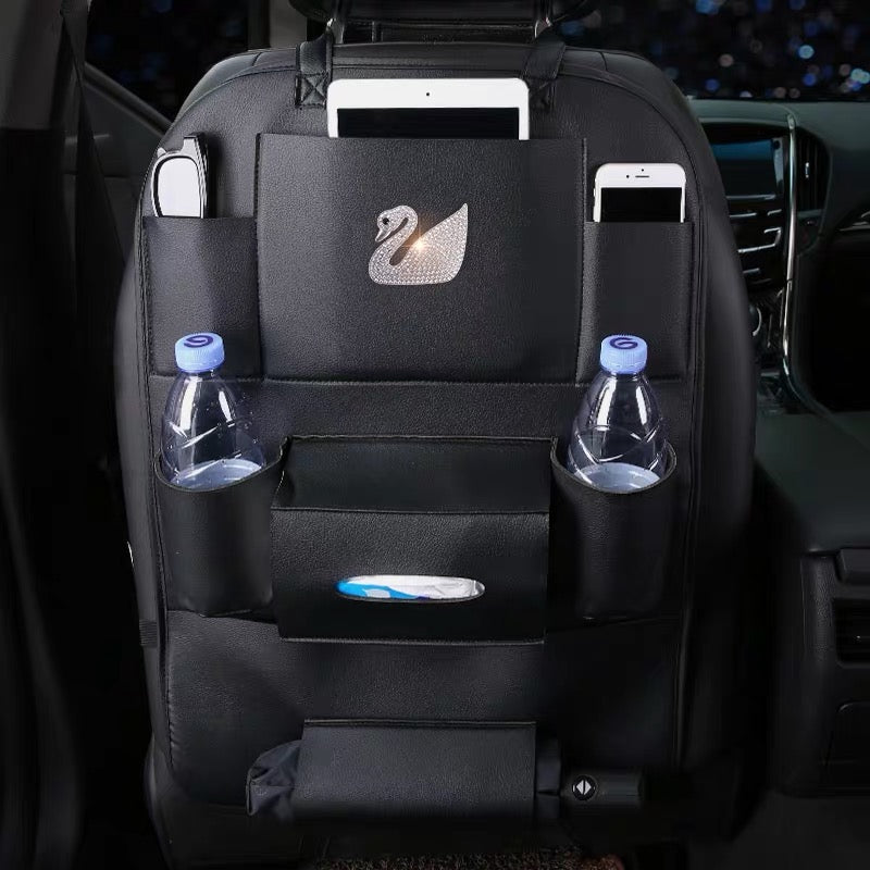 Girly Back Seat Organizer for iPad Tissue Water bottle umbrella --with Bling Swan