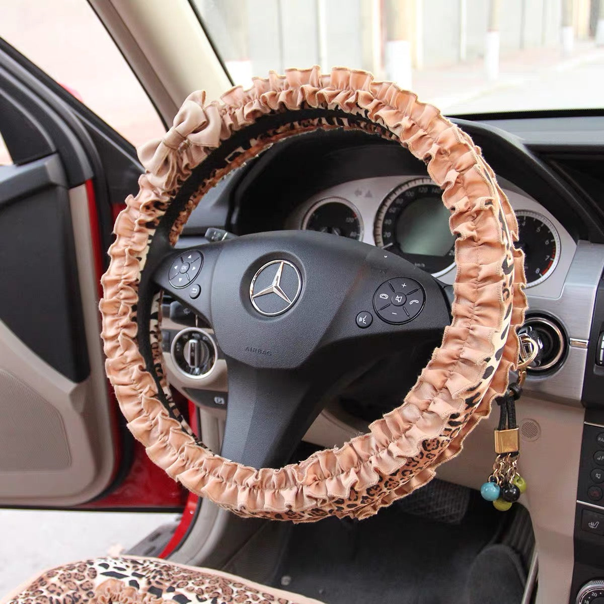 Leopard Cheetah Steering wheel cover and/or Matching seatbelt cover with Ruffles