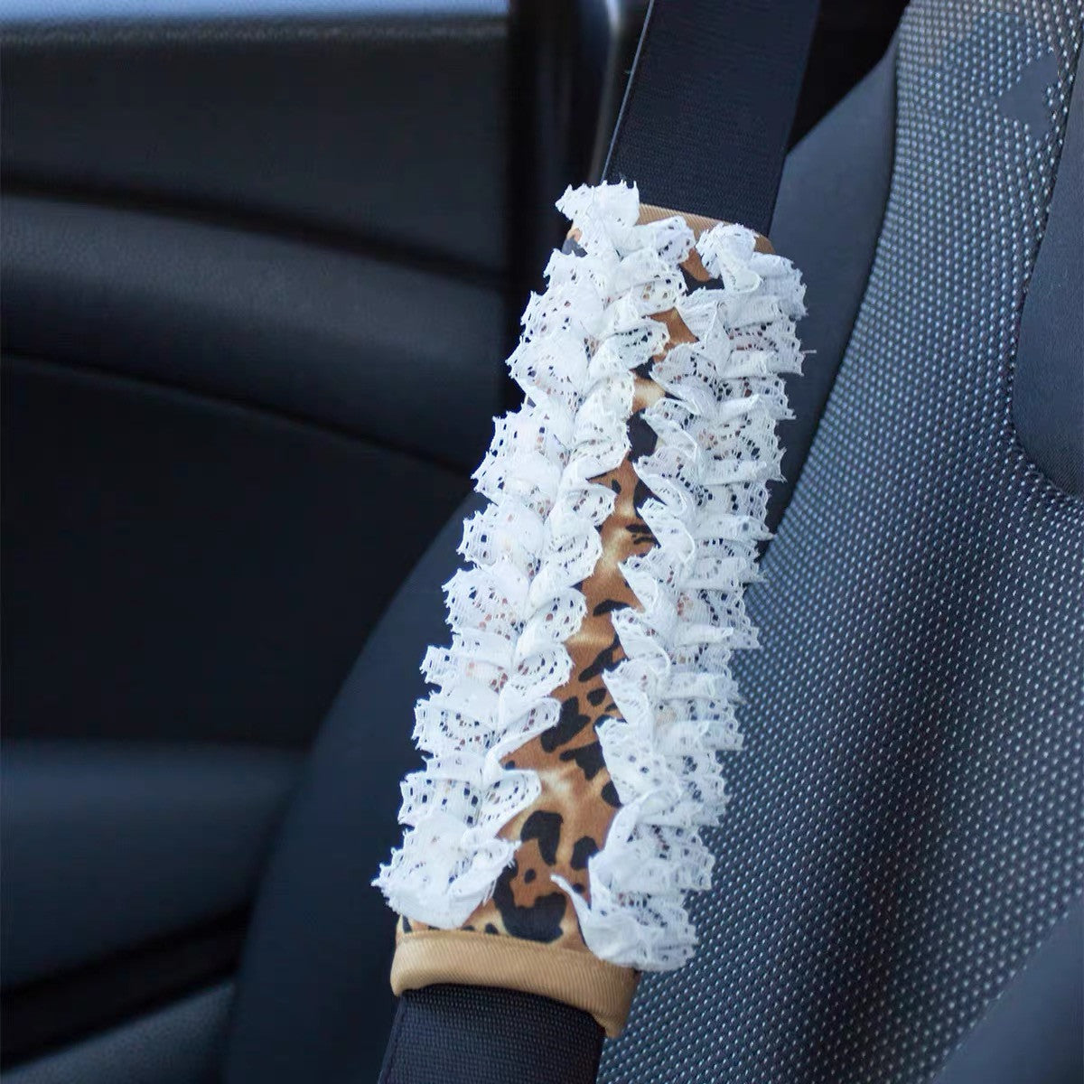 Leopard Cheetah Steering wheel cover and/or Matching seatbelt cover with Lace