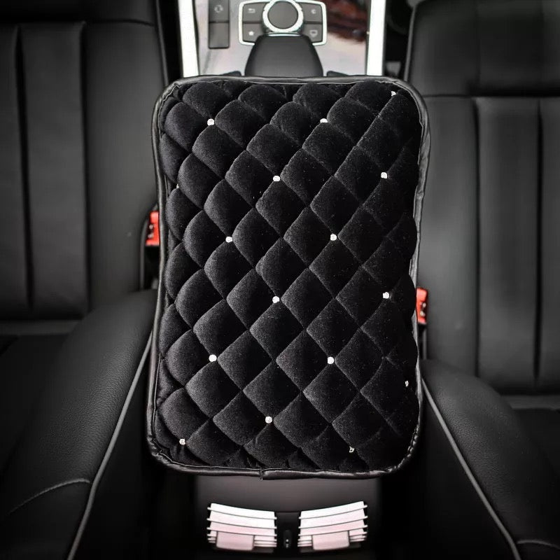 Black Velvet Bling Car Center Console Cover with Rhinestones