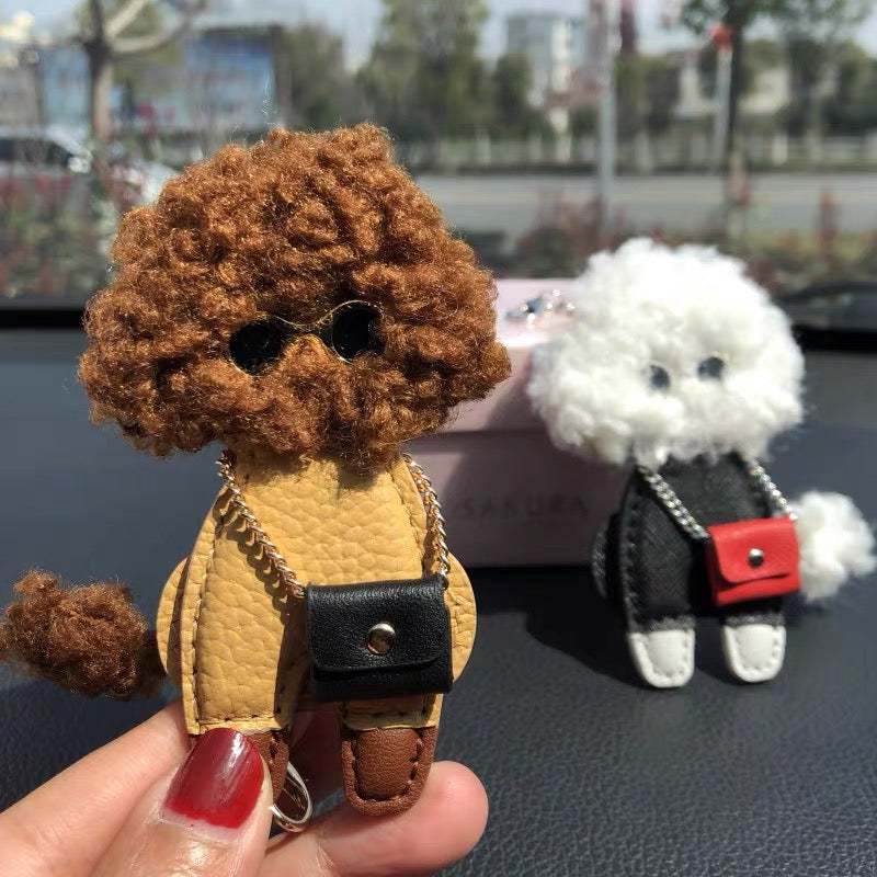 Lemeiyao Luxury Vintage Cute Puppy Car Keychain Leather Purse Pendant Handmade Bull Dog Key Chain Accessories Gift for Women Kids