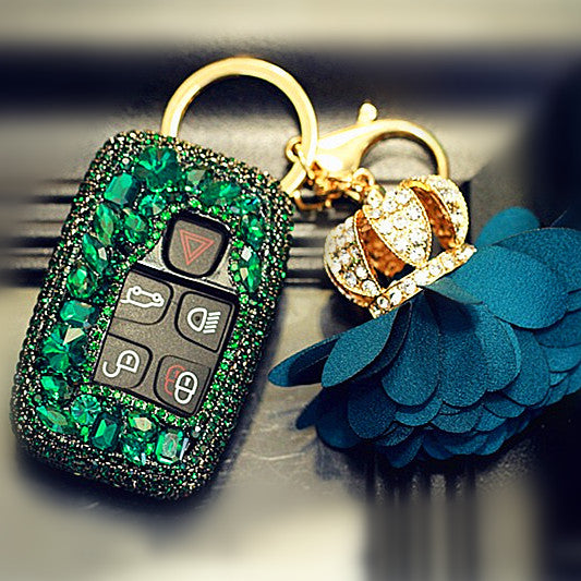 Emerald Green Rhinestone Jaguar XF Discovery Range Rover Land Rover Bling Car Key Holder FOB