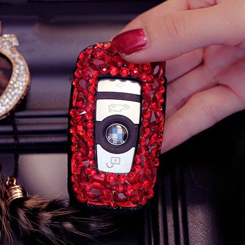 Hot Red Bling Car Key Holder with Rhinestones for BMW 3, 5, 7