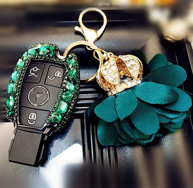 Emerald Mercedes Benz Bling Car Key Holder with Rhinestones and flowers