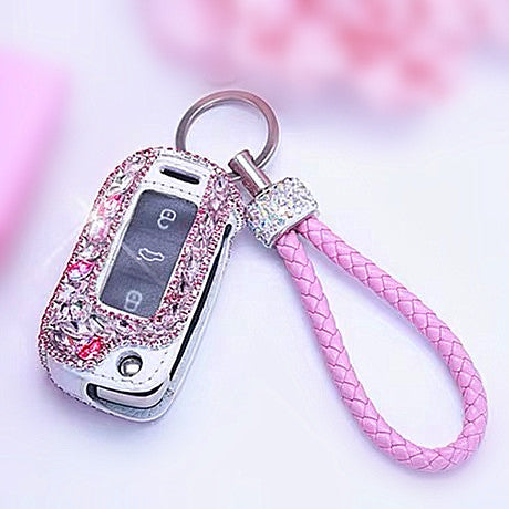1pc Rhinestone Decor TPU Car Key Case With Lanyard Compatible With  Volkswagen