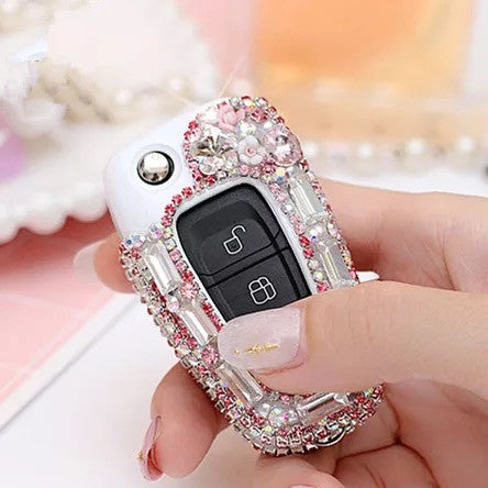 Cream Car Key fob Holder Cover and Bedazzled Keychain with Rhinestones –  Carsoda