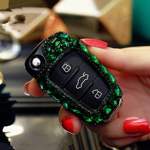 Green Emerald Bling Car Key Holder with Rhinestones for Audi Q3 tt A3 A6 A1 A4