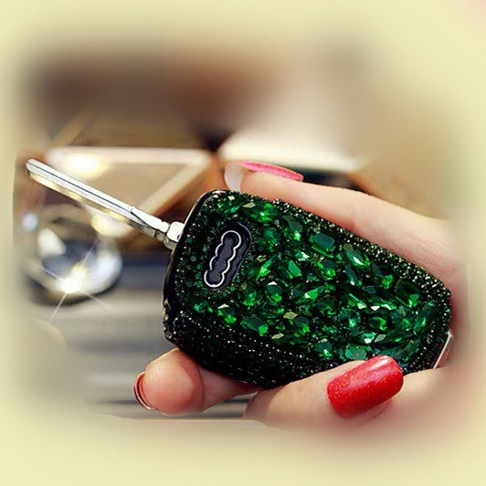 Green Emerald Bling Car Key Holder with Rhinestones for Audi Q3 tt A3 A6 A1 A4