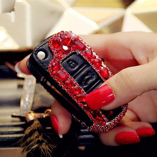 Hot Red Bling Car Key Holder with Rhinestones for Audi Q3 tt A3 A6 A1 A4