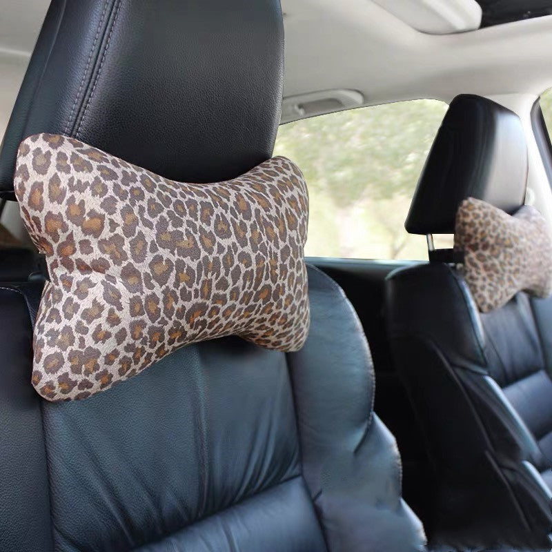 Leopard Car Seat Headrest Leather Pillow Cushion