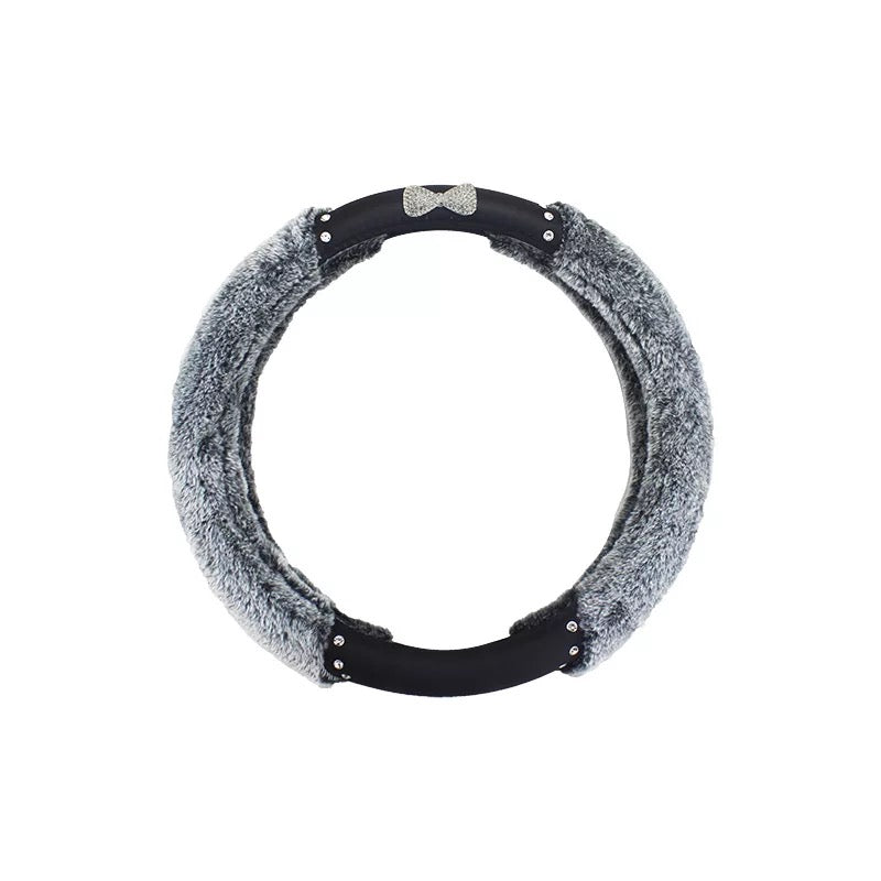 Fluffy Steering Wheel Cover with Bling Bow- Warming and cozy for Winter