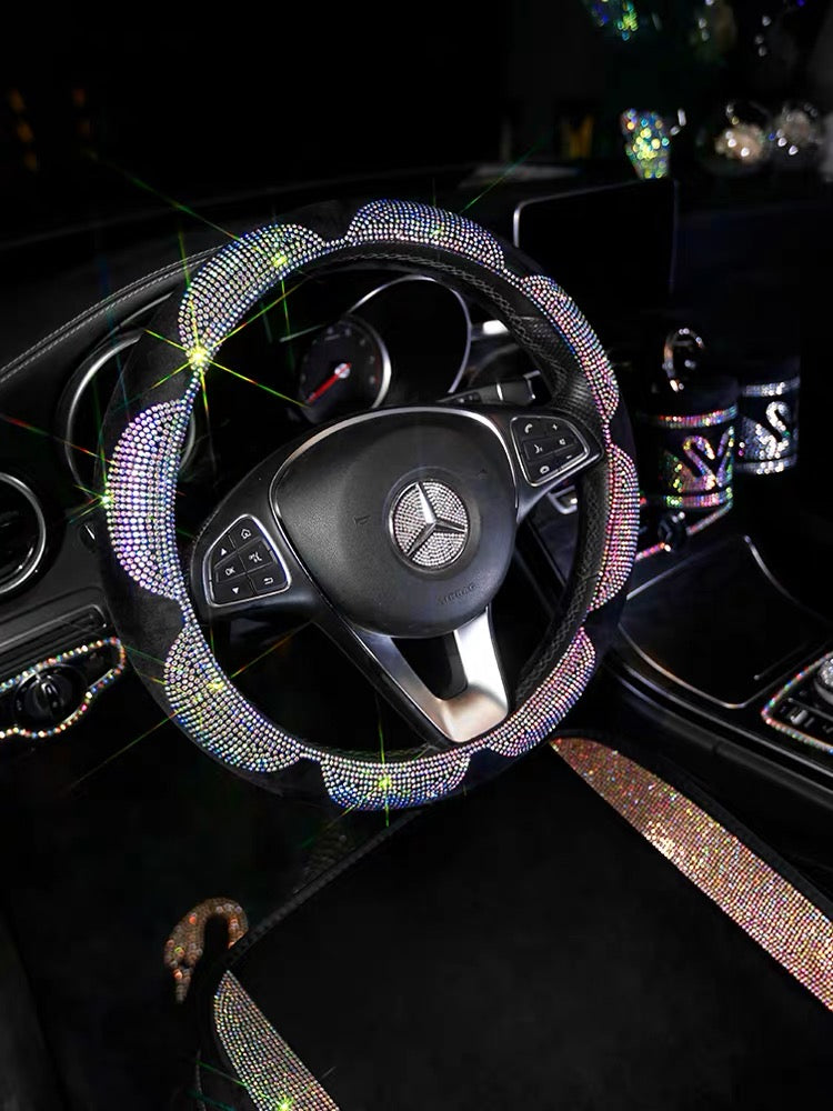 Flower Bling Bedazzled Steering Wheel Cover with Rhinestones