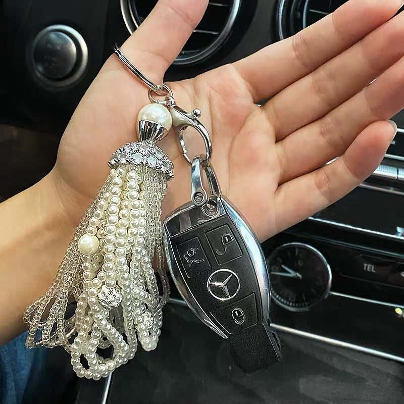 Pearl Bling Car Keychain Pendant with Rhinestones