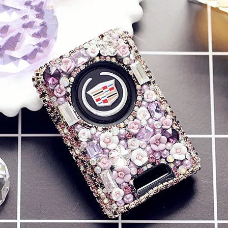 Bling Car Key Holder with Rhinestones for Cadillac CTS, XTS, XLR, SRX, STS, ATS, SLS - Purple