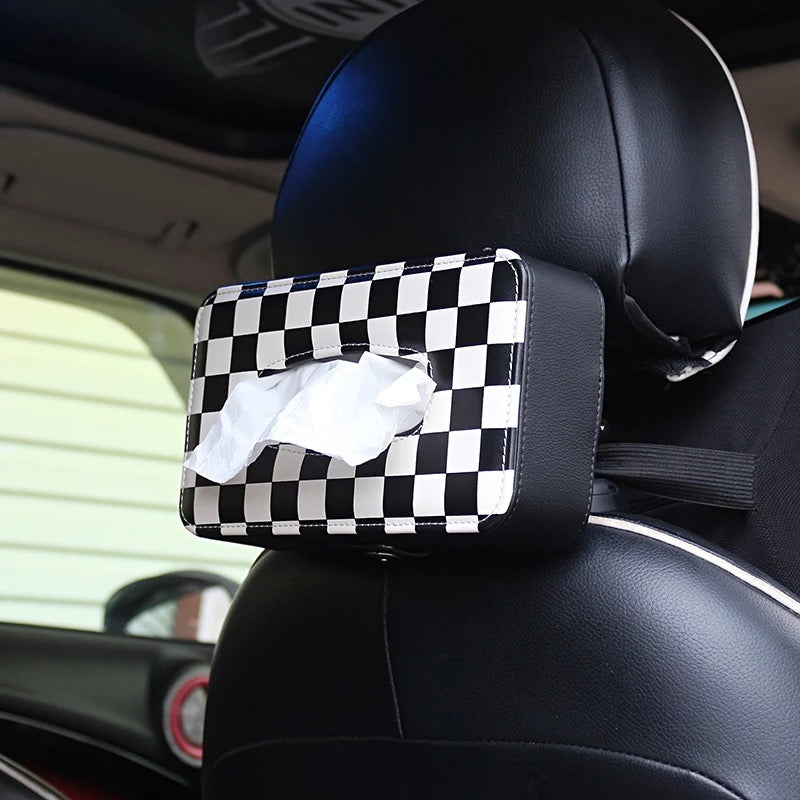 Mini Cooper Car Seat Back Tissue Box with Union Jack Checkers pattern