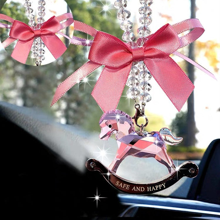 Car Mirror Pendant - Crystal Safe and Happy Pony and merry-go-round carrousel Charm