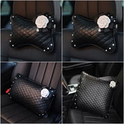 Bone Shaped Car Headrest Pillow with White Camellia - Carsoda