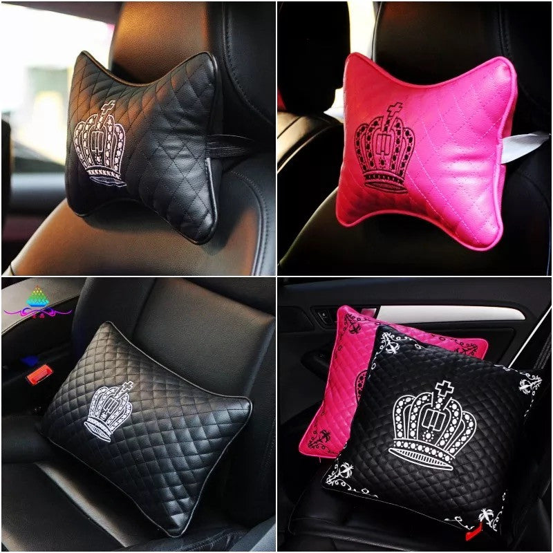 Vegan Leather Bone Shaped Car Cushion Headrest Pillow with Crown