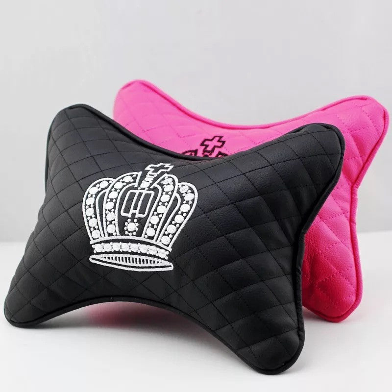 Vegan Leather Bone Shaped Car Cushion Headrest Pillow with Crown