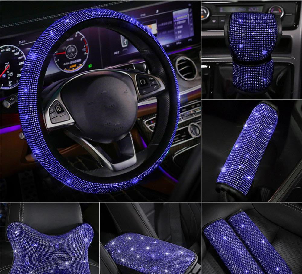 Womens Car Accessories Set With Bling Steering Wheel Cover, Gear