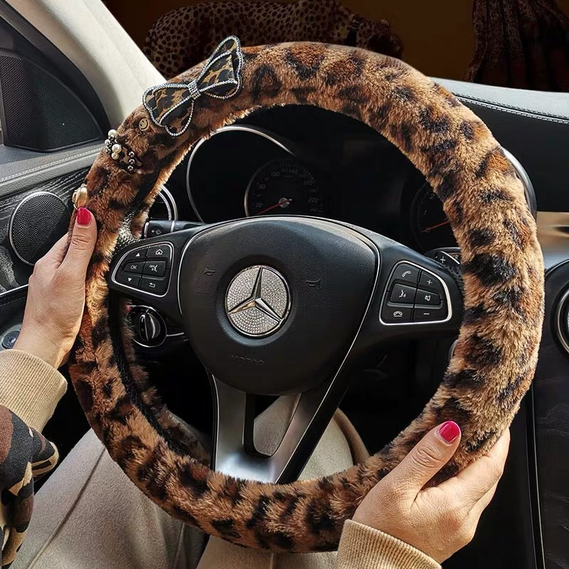 Leopard cheetah pattern Velvet Steering wheel cover with Bow