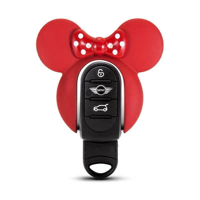 Red Mini Cooper Mouse Ear Shape Key Fob Cover Case Protector with Bow